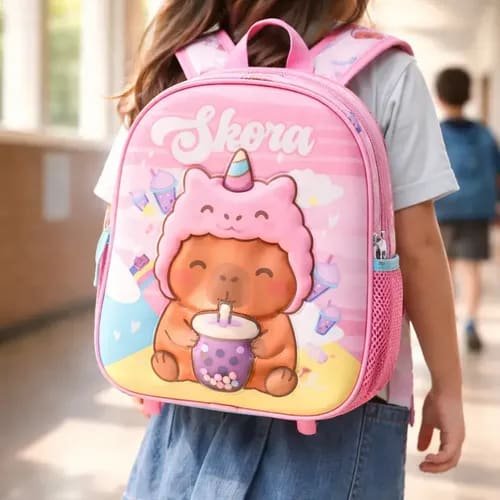 Skora Mochila Escolar Capibara Unicornio Rosa de 12P