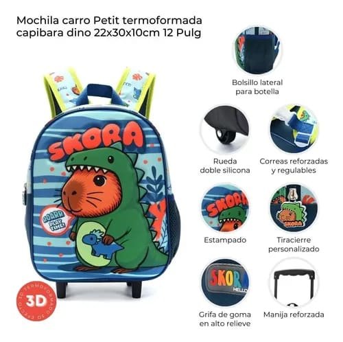 Skora Mochila Carro Capibara Dino 22x30x10cm 12 Pulg.