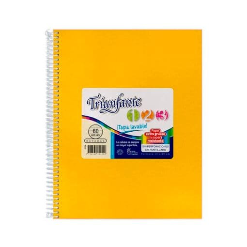 CUADERNO ESPIRAL AMARILLO 1 2 3 60HJS RAYADO TRIUNFANTE