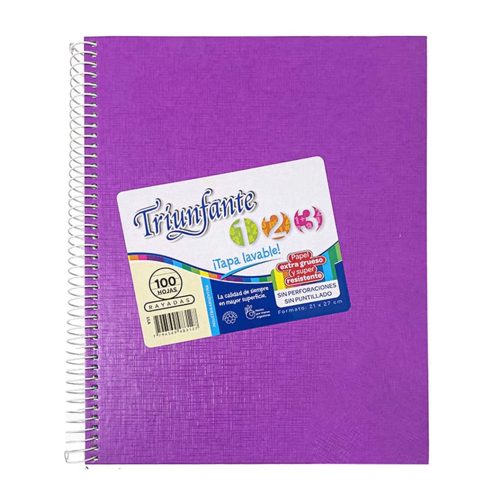 CUADERNO ESPIRAL LILA 1 2 3 RAYADO 60HJS TRIUNFANTE