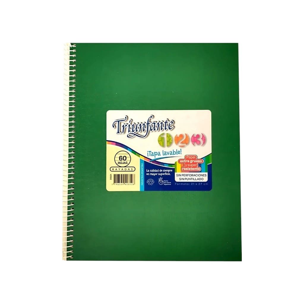 7796569428128 CUADERNO ESPIRAL VERDE 1 2 3 RAYADO 60HJS TRIUNFANTE