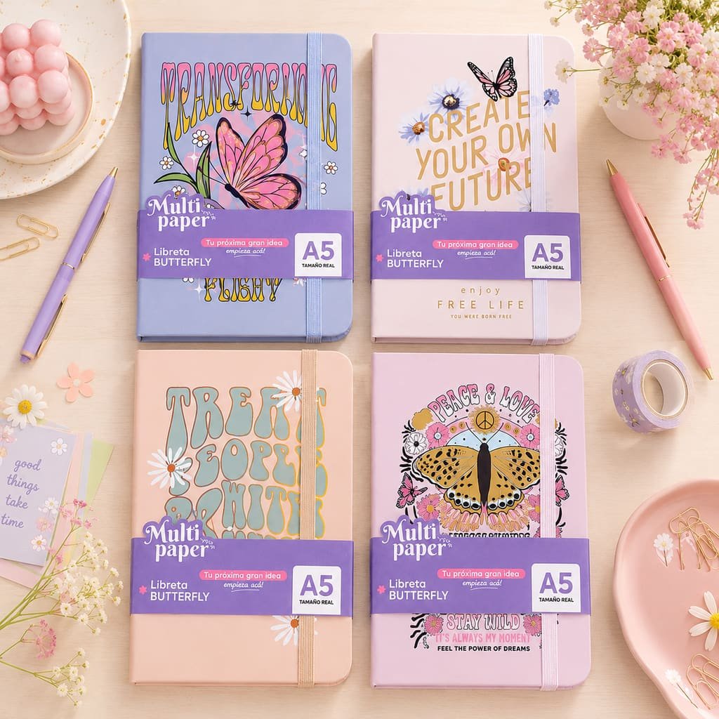 LIBRETA BUTTERFLY T/D A6 96HJS RAYADO MULTIPAPER