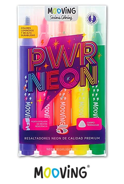 Resaltadores De Colores PWR Neon Mooving x5