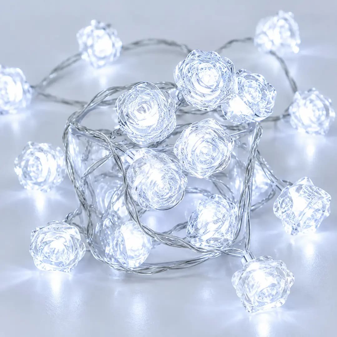Guirnalda x28 Luces Flores Blanco Frio Transparente