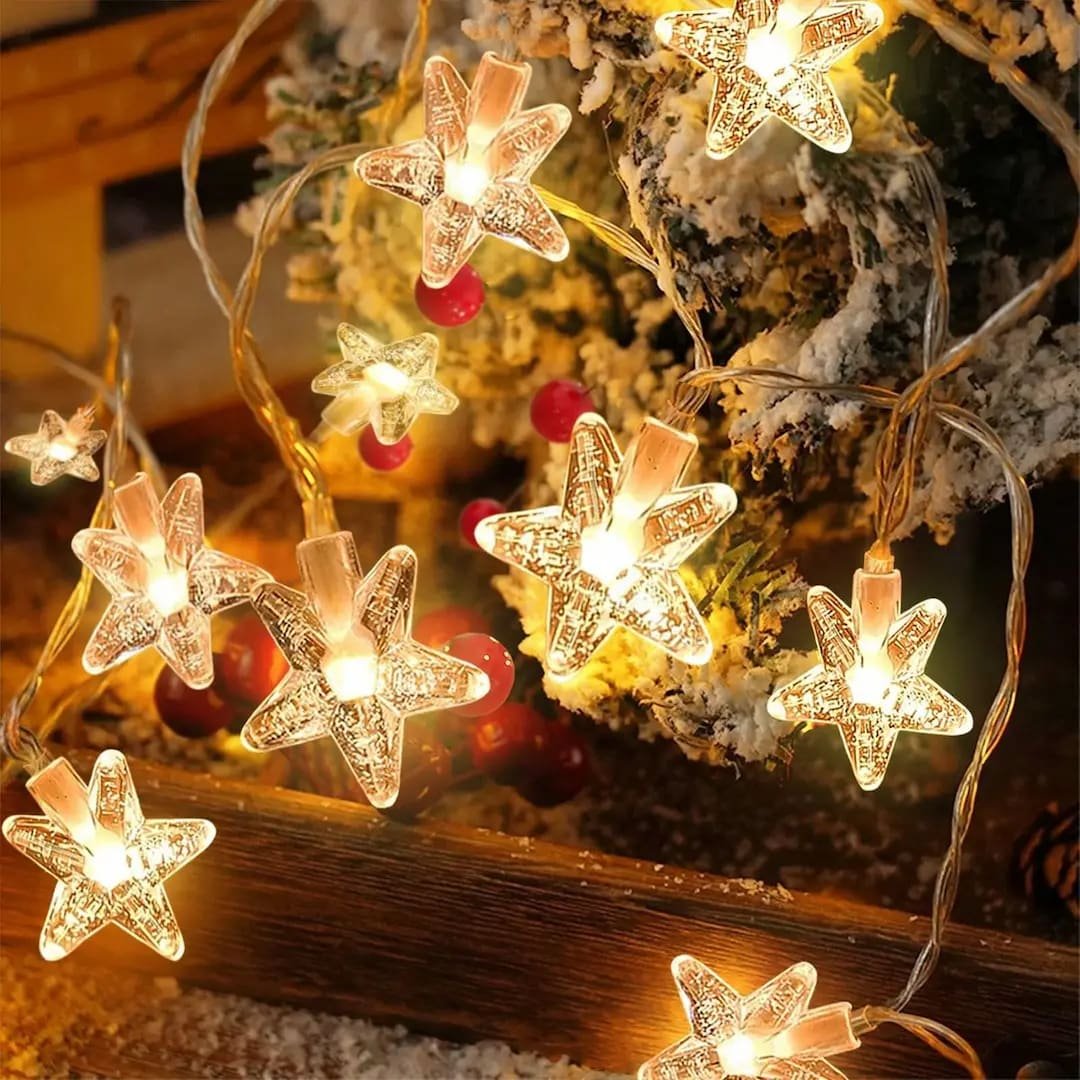 Guirnalda x28 Luces Estrellas Calida Transparente