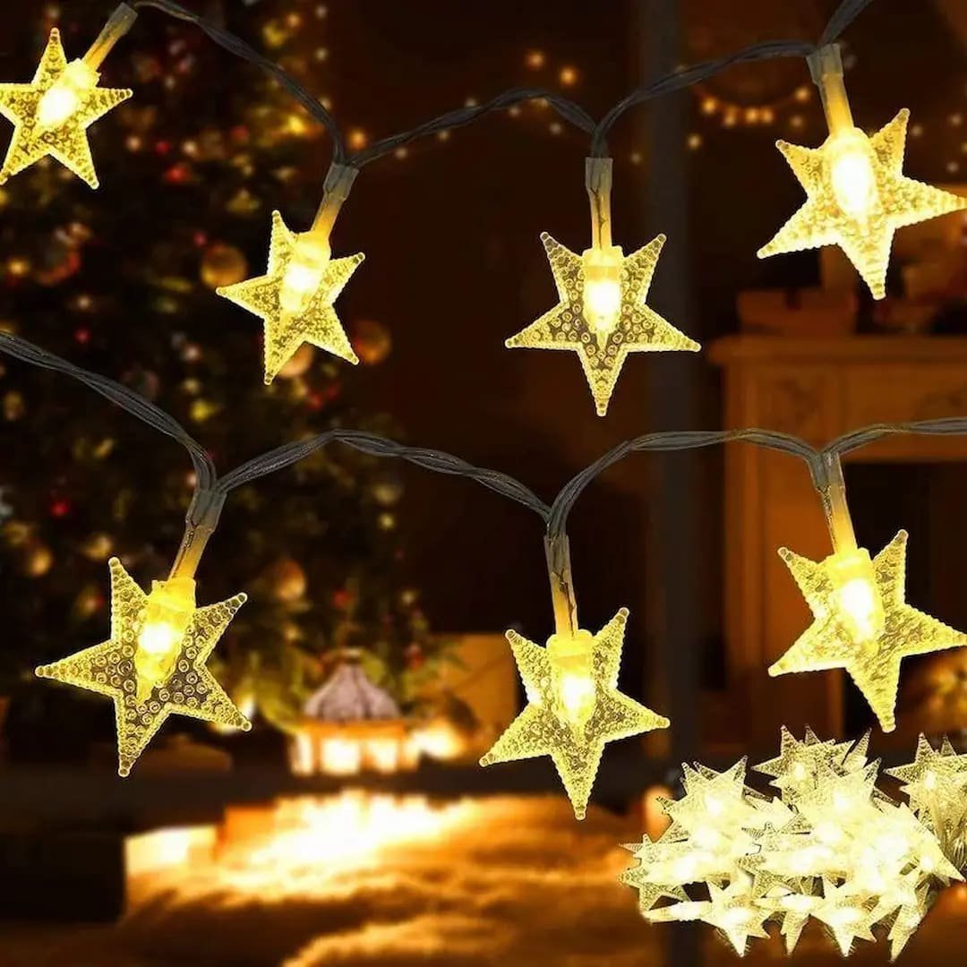 Guirnalda x28 Luces Estrellas Blanco Calido Transparente