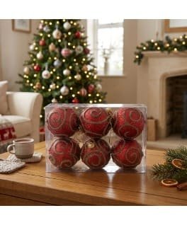6CM SETX6 BOLAS NAVIDEÑAS C/DISEÑO ROJO