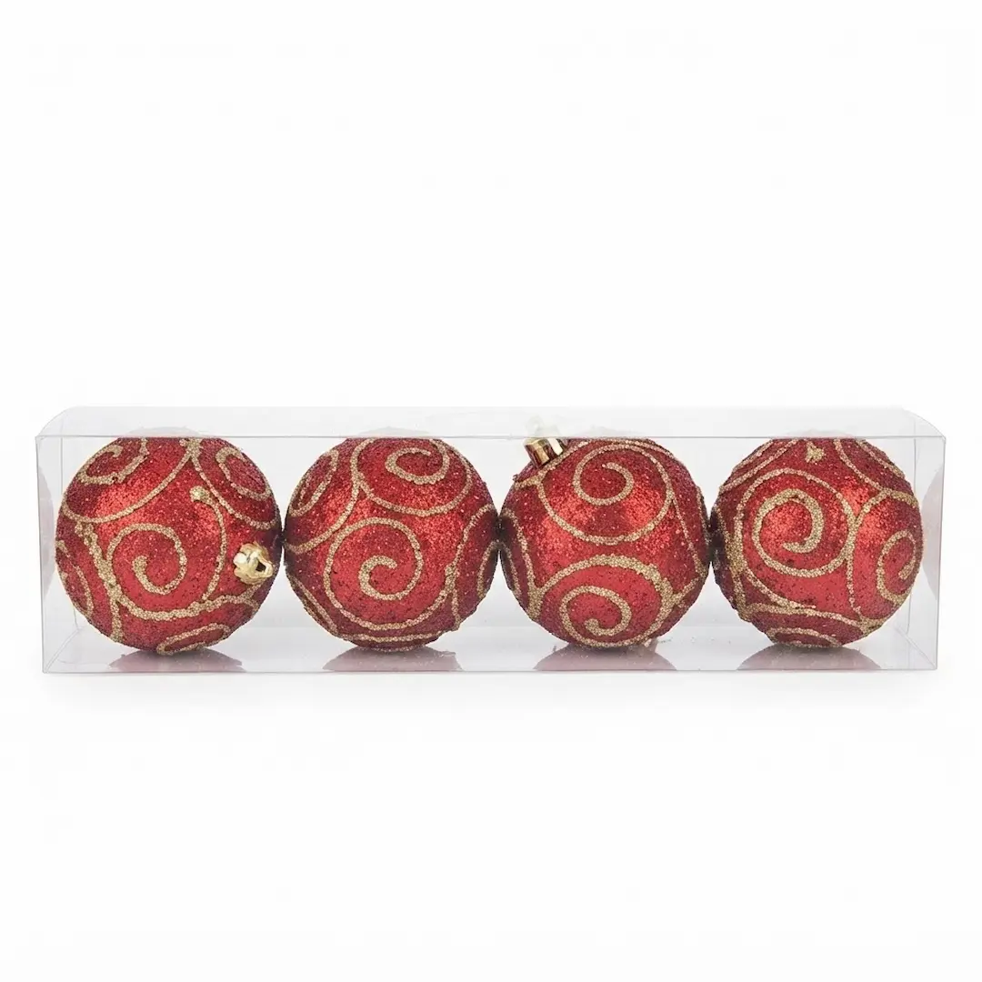 7790780144416 BOLAS DE NAVIDAD C/DISEÑO ROJO 7CM x4