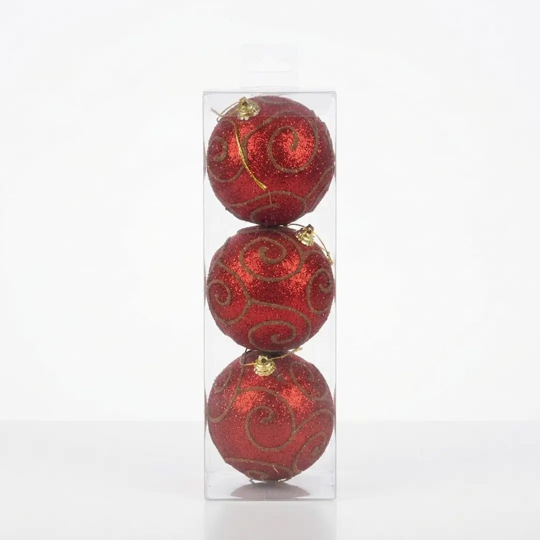 BOLAS DE NAVIDAD C/DISEÑO ROJO 8CM x3