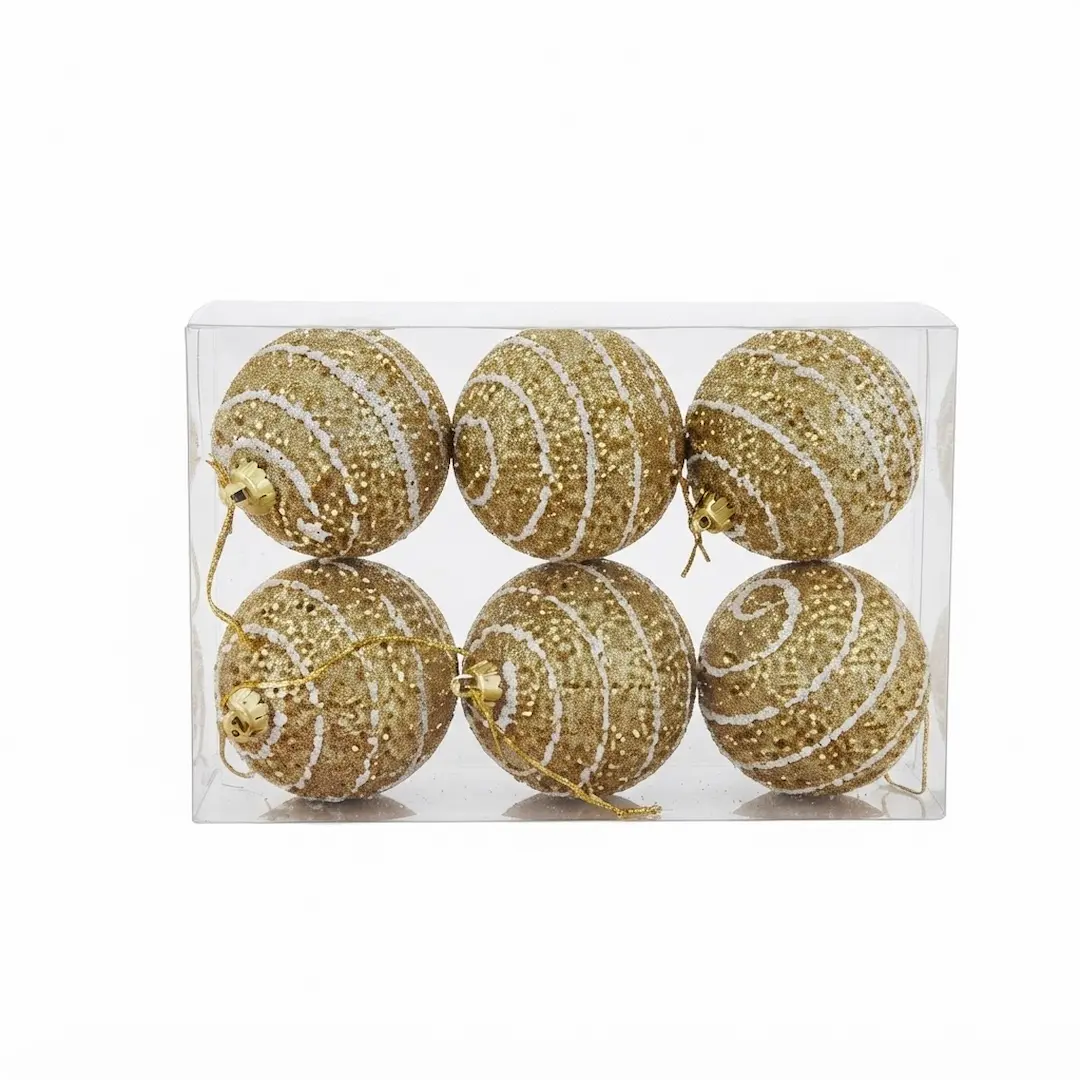 BOLAS DE NAVIDAD C/DISEÑO DORADO 6CM x6