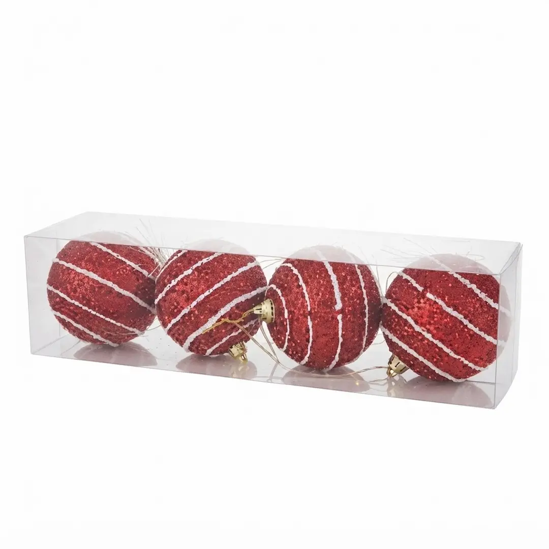 7790780144737 BOLAS DE NAVIDAD C/DISEÑO ROJO 7CM x4