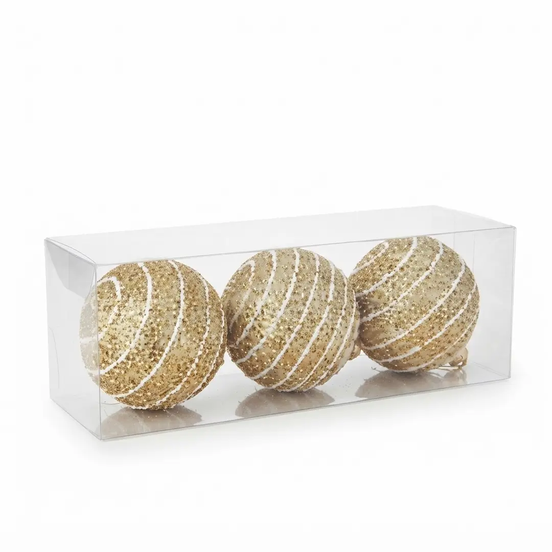 BOLAS DE NAVIDAD C/DISEÑO DORADO 8CM x3