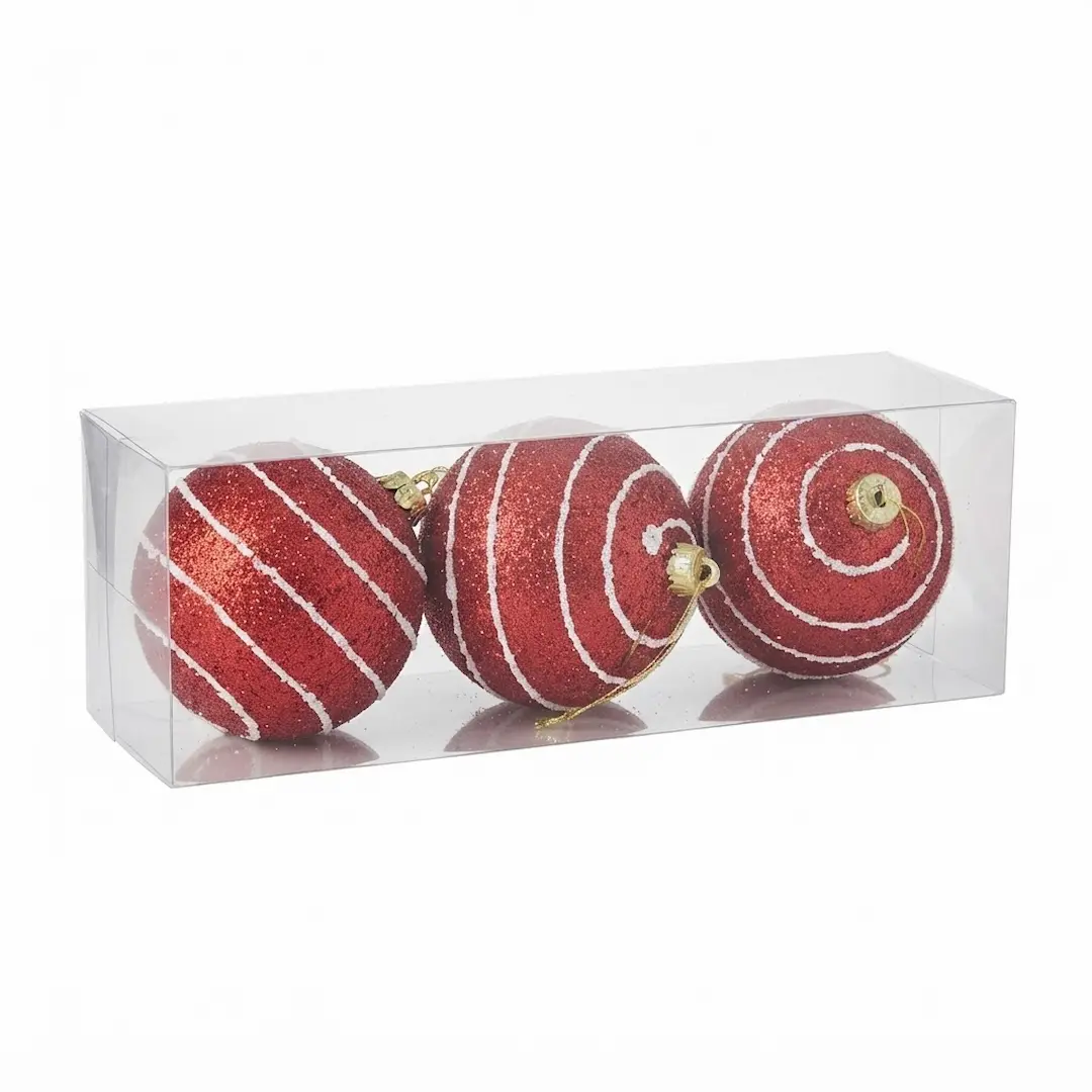BOLAS DE NAVIDAD C/DISEÑO ROJO 8CM x3