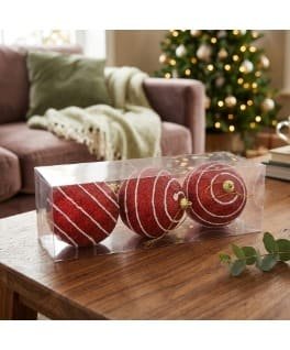8CM SETX3 BOLAS NAVIDEÑAS C/DISEÑO DORADO ROJ5O. 4I9C
