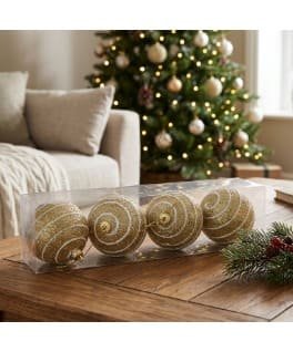 7CM SETX4 BOLAS NAVIDEÑAS C/DISEÑO DORADO