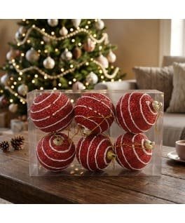 6CM SETX6 BOLAS NAVIDEÑAS C/DISEÑO ROJO