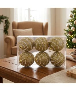 6CM SETX6 BOLAS NAVIDEÑAS C/DISEÑO DORADO