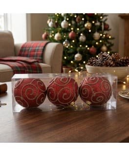 8CM SETX3 BOLAS NAVIDEÑAS C/DISEÑO ROJO