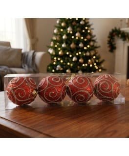 7CM SETX4 BOLAS NAVIDEÑAS C/DISEÑO ROJO