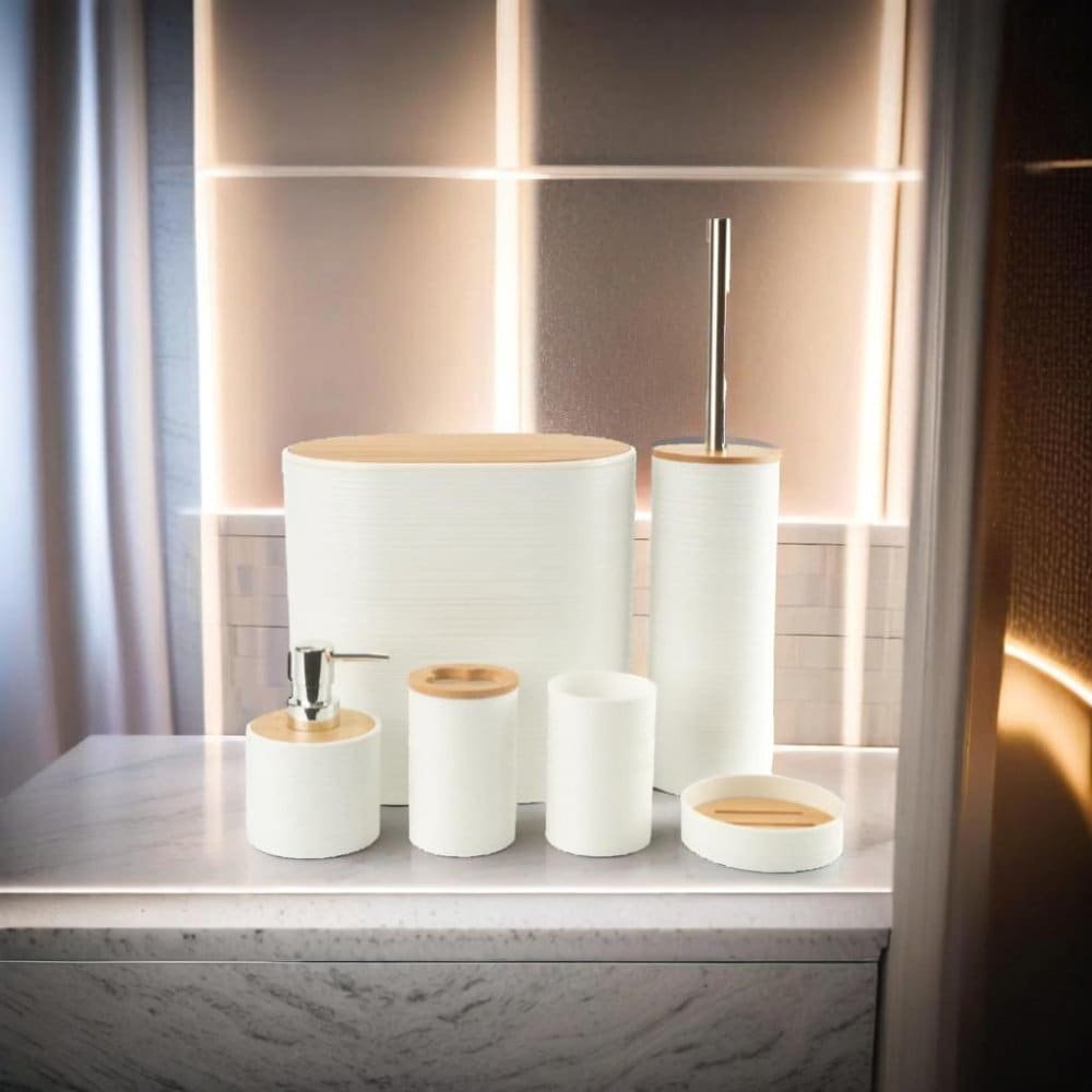 x6 SET DE BANO PVC C/TAPA BAMBOO