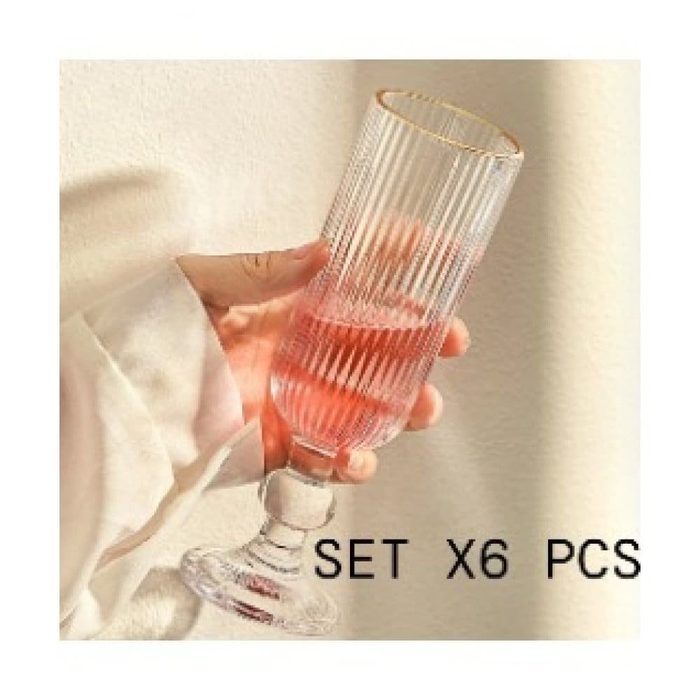 150ML SETX6 COPA CHAMPAGNE VIDRIO RAYADO BORDE DORADO