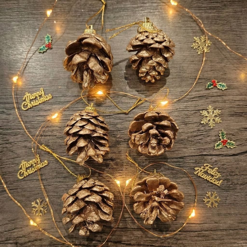 PIÑAS CON DORADO EN BOLSA 6 PCS 4CM