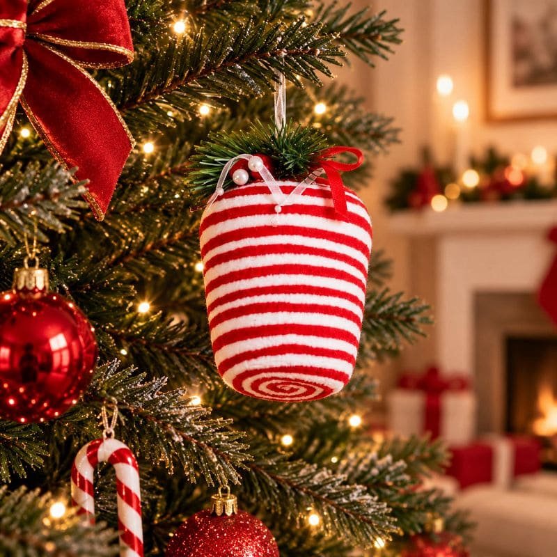 ADORNO NAVIDAD BLANCO Y ROJO 15CM