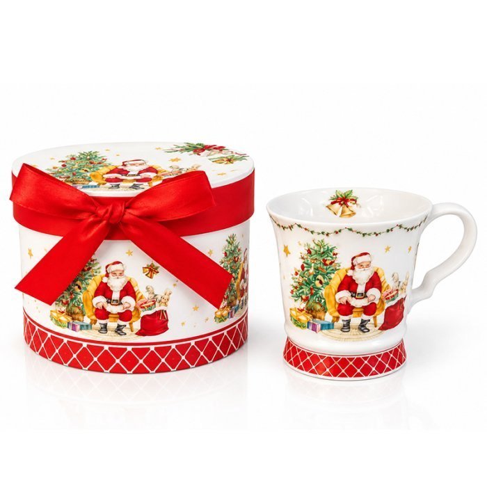 TAZA EN CAJA DE REGALO NAVIDEÑO, DISEÑO PAPA NOEL