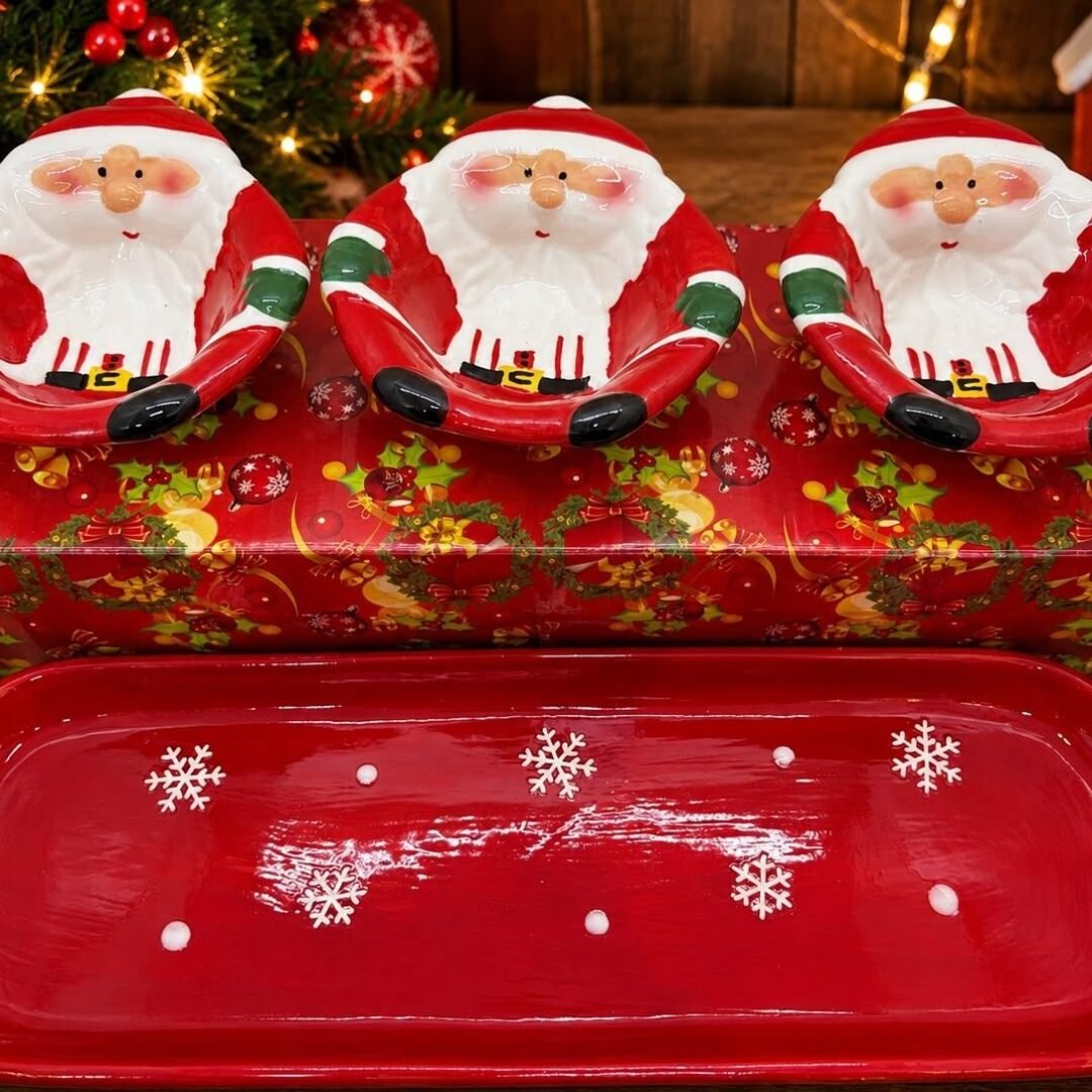 SET X3 PORTAVELAS NAVIDEÑOS CON BANDEJA. MEDIDAS: 32X11 (CUENCO : 12X4CM)