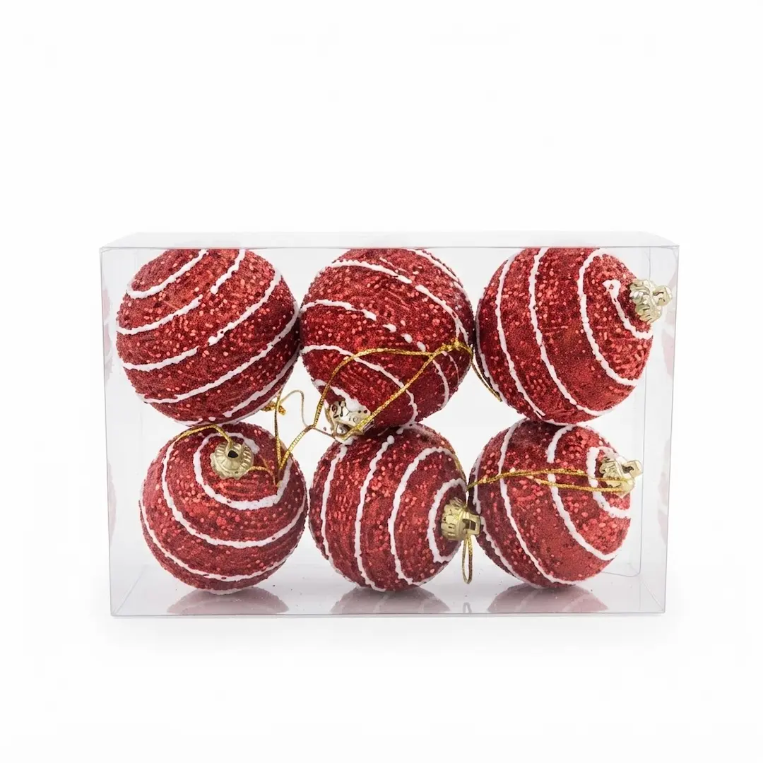 BOLAS DE NAVIDAD C/DISEÑO ROJO 6CM x6