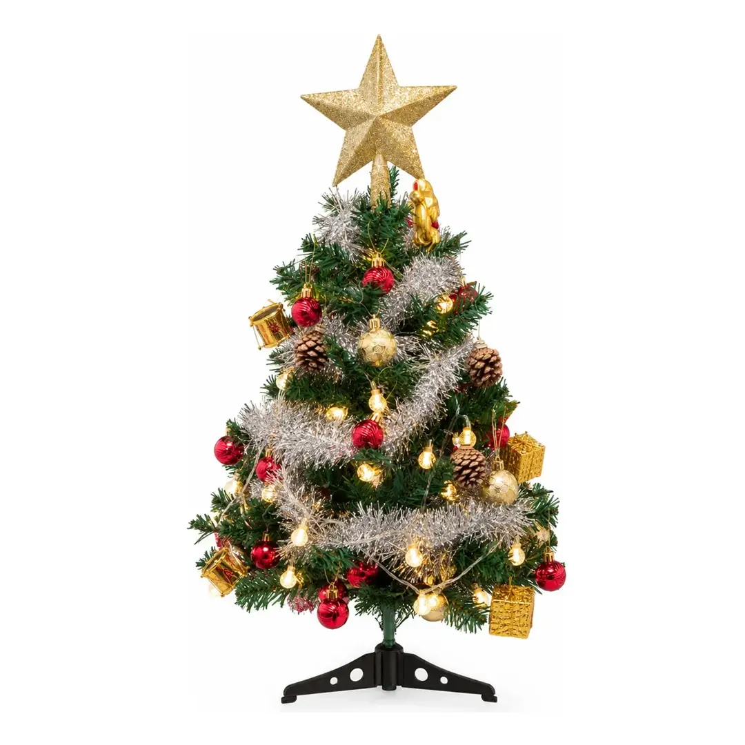 Combo Árbol De Navidad 60cm + Adornos Rojo Y Dorado